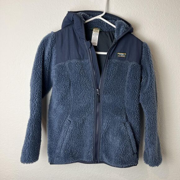 L.L. Bean Other - L.L.Bean Jacket Youth Medium 10-12 Blue Hooded Sherpa Fleece Full Zip High Pile